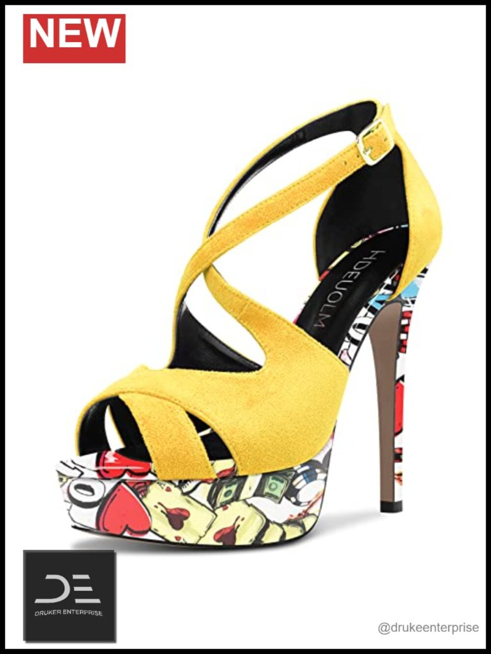 Women Stiletto Platform Heeled Sandals Peep Open Toe Ankle Strap 4.7in